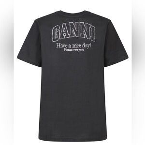 Ganni Black T-Shirt with White Sequin Logo